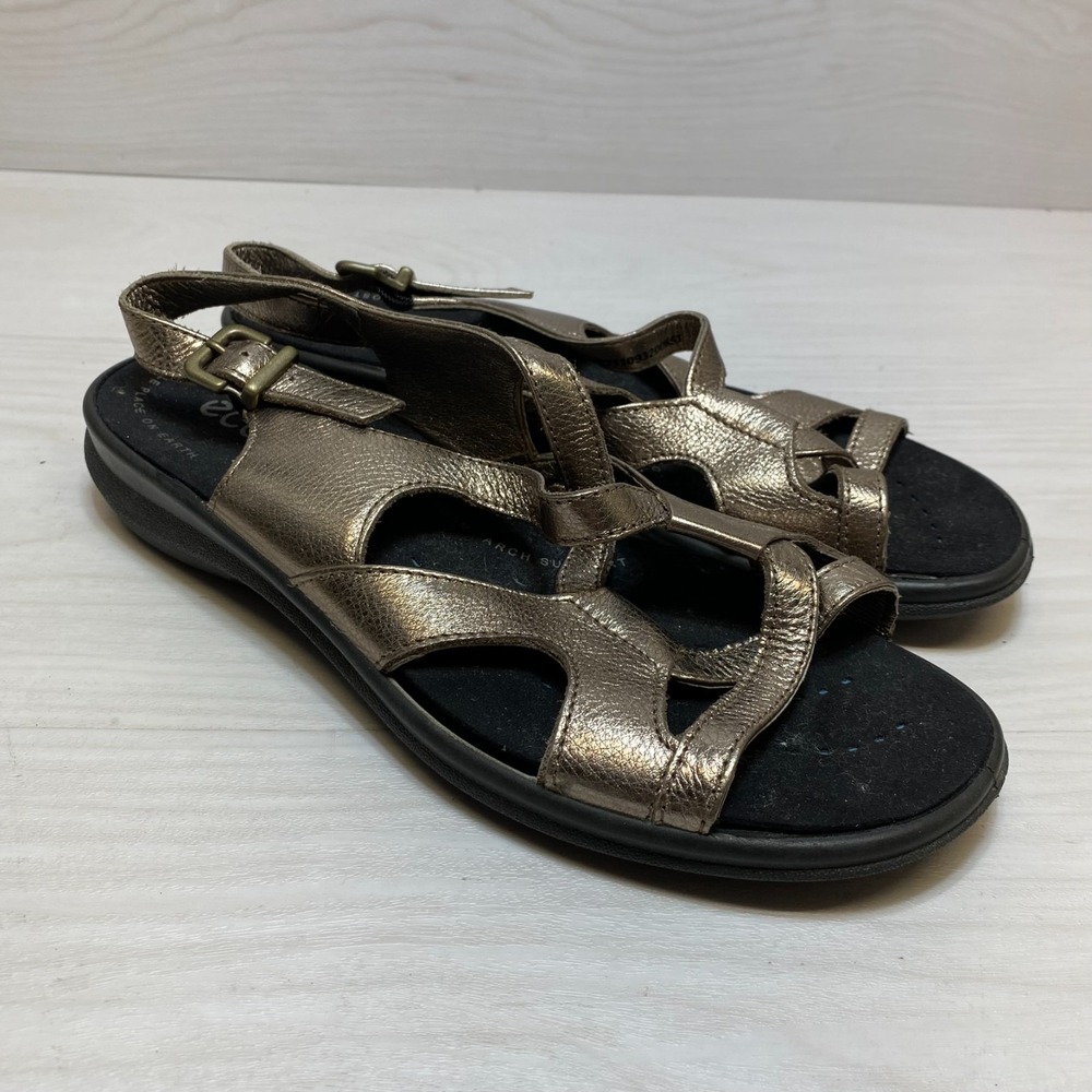 ECCO Freedom Barefoot Sandals Women Size EU 42 Metallic Bronze Adjustable Buckle